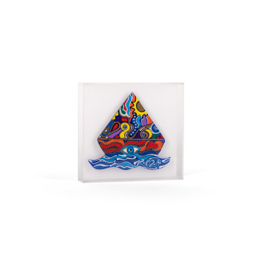 Hand-painted 3D Boat in Plexiglass Box